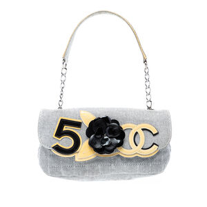 Pre-Loved Chanel Choco Bar Canvas Camellia CC No. 5 Flap Handbag